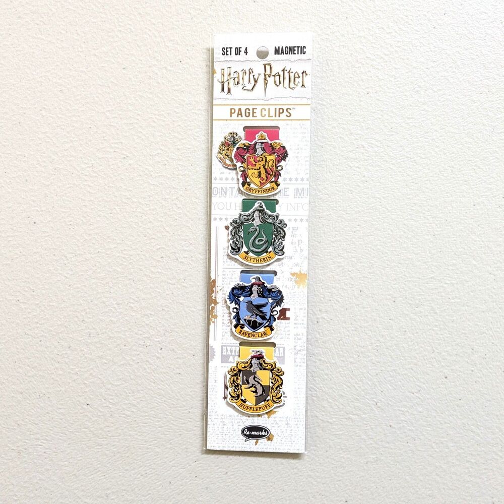 Harry Potter Crests Magnetic Page Clips - NEW - Set Of 4 Bookmarks! Re-marks